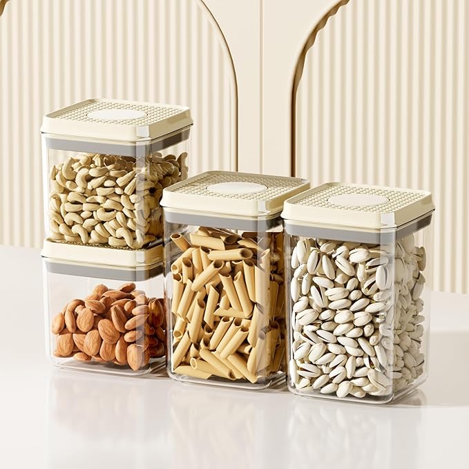 Airtight Food Storage Containers with Pop Top Lids, 4 Pcs BPA Free Plastic Dry Food Canisters for Kitchen Pantry Organization Cereal Flour and Sugar, (1.54qt+0.9qt)*2