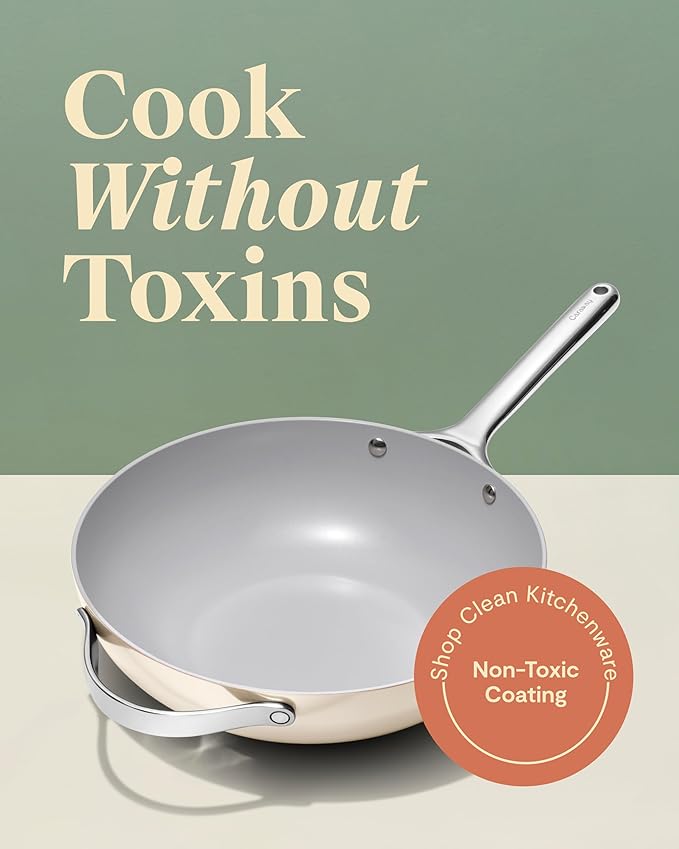 Caraway Non-Stick Stir Fry Pan - 12” Wok-Inspired Pan - Free From Forever Chemicals - High-Sloped Walls - Stainless Steel Handles - Sage