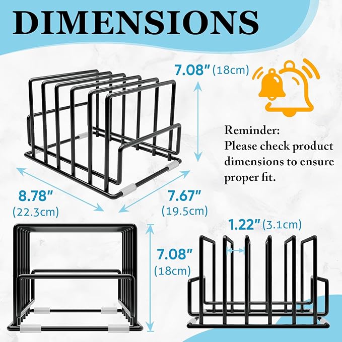 Cutting Board Organizer Rack with 7 Compartments, Heavy-Duty Iron Pan and Baking Sheet Organizer, Kitchen Cabinet Storage Rack with Non-Slip Base, Space-Saving Pot Lid Holder for Countertop & Pantry
