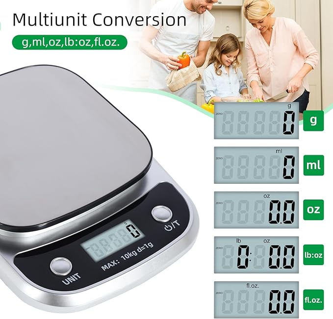 Digital Food Scale, 22 lbs/10kg Multifunction Kitchen Scale with Large Back-lit LCD Display and Tare Function for Cooking Baking Diets