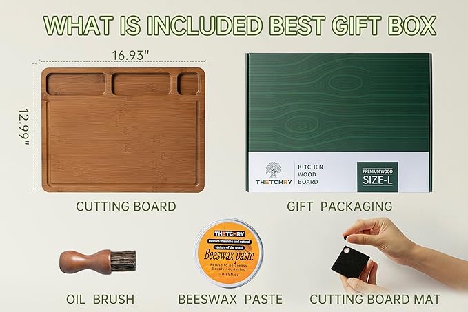 Cutting Board for Kitchen,Thickened Bamboo Cutting Board with Juice Groove, Large Butcher Block with Handle,Wooden Charcuterie Chopping Board for Prep & Serving Tray, 16.93" x 12.99" x0.98"