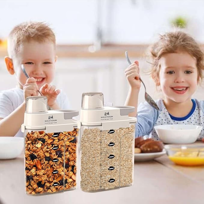 Cereal Containers Storage with Pouring Spout Airtight Kitchen and Pantry Organization Canisters for Dry Food Nuts Flour and Sugar Bin BPA Free Pet Dog Cat Food Dispenser 2500ml (Gray-2pcs)