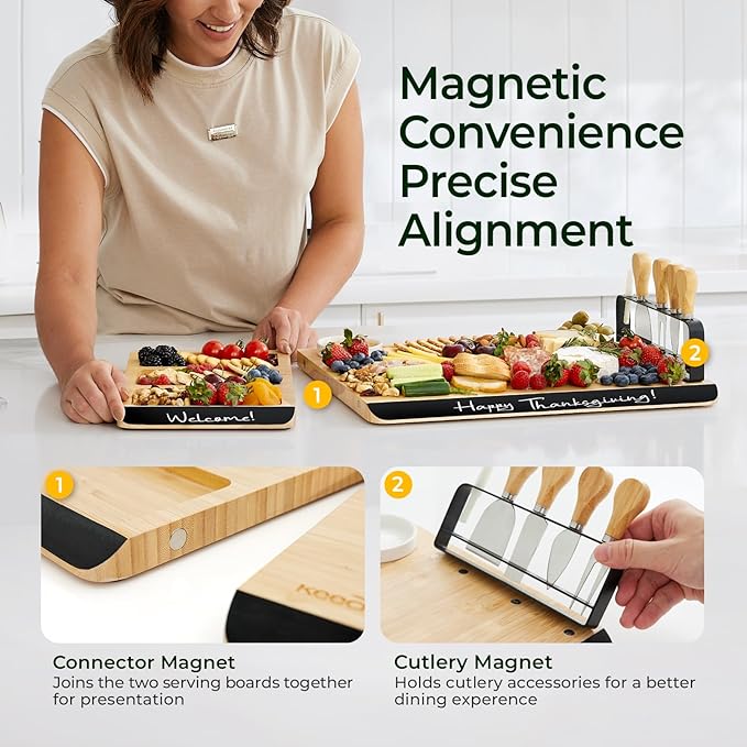 Charcuterie Board Gift Set: Large Bamboo Cheese Board with Chalkboard Edge & Forks - Ideal for Housewarming, Weddings, Bridal Showers, and Unique Gifts for Mom