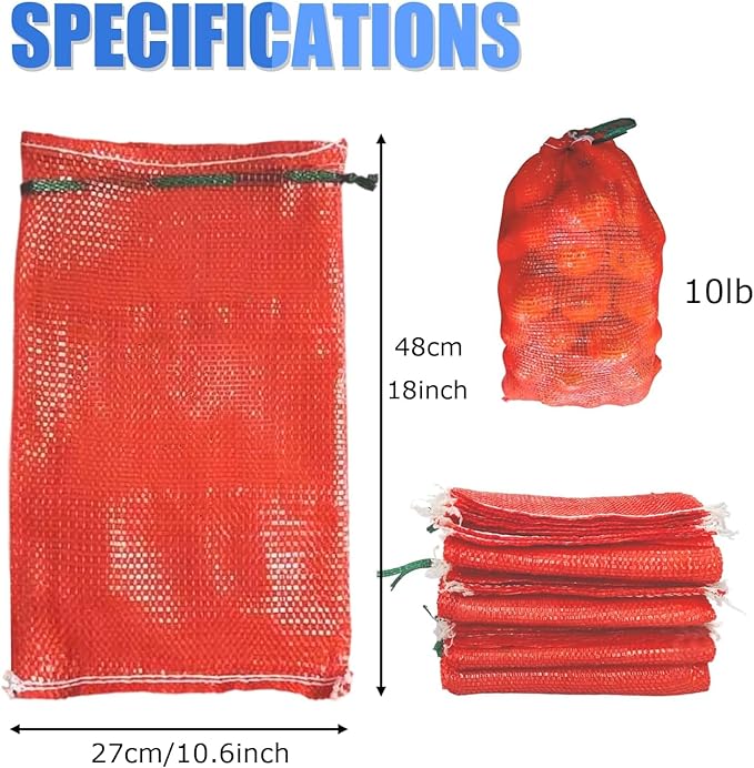 50 Pack Mesh Onion Bags, 11"×18" Reusable Vegetable Produce Bags 10LB with Drawstring for Onions Vegetables Crawfish Citrus Firewood