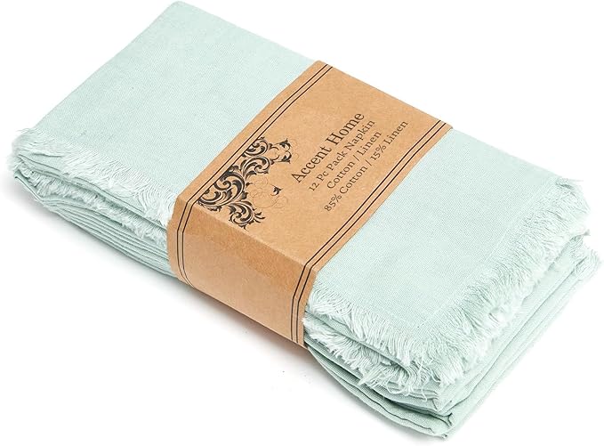 ACCENTHOME Teal Cotton Linen Napkin Set of 12 18x18 inch Dinner Napkins - Washable Soft Premium Hotel Quality Reusable Napkins Perfect Table Napkins for Family Dinners, Weddings & Everyday Use