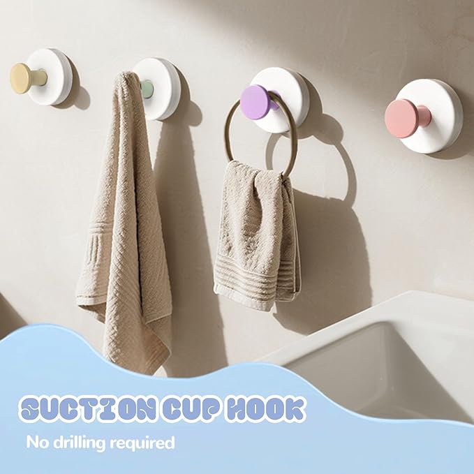 4 Pcs Suction Cup Hook for Shower，Removable Hooks，Towel Hooks，Suction Hooks for Bathroom, Bedroom, Glass Window (Color B)