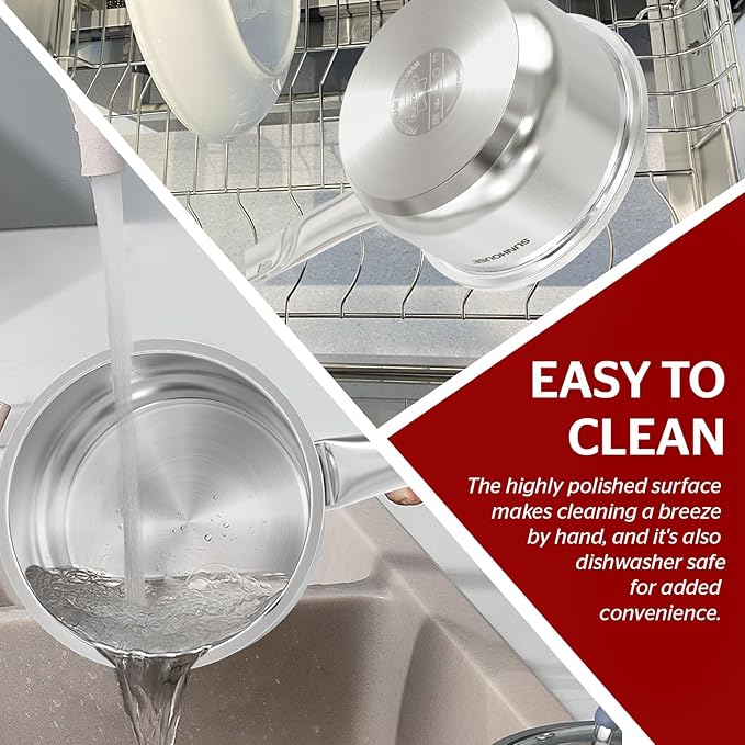 SUNHOUSE – 2 Quarts Stainless Steel Sauce Pan with Lid - PFOA-FREE, High Stainless Steel Sauce Pan, Advanced Impact Bonding Induction Base, Stay-Cool Handle, Compatible with All Cooktops