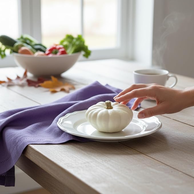 Hemstitched Linen Napkins – 20 Inch x 20 Inch – Stonewashed Pure Linen Cloth Dinner Napkins with Mitered Corners - 100% French Flax – Machine Washable - Set of 4 (Dusty Pastel Purple)