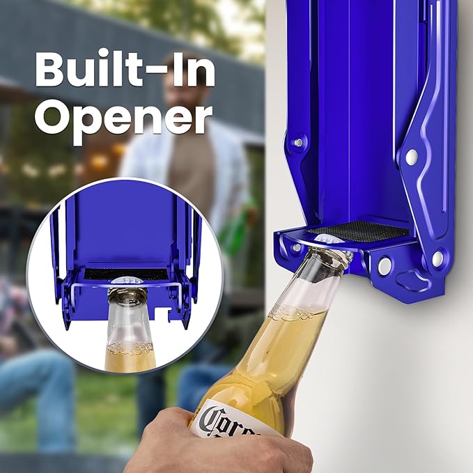 Kotto Can Crusher - Wall Mounted Can Crushers for Recycling - with Auto-Drop System -Built-in Bottle Opener-Crushes 8-16oz Cans-Includes Kitchen Storage Bag-Heavy Duty Can Crusher for Home Use-Blue