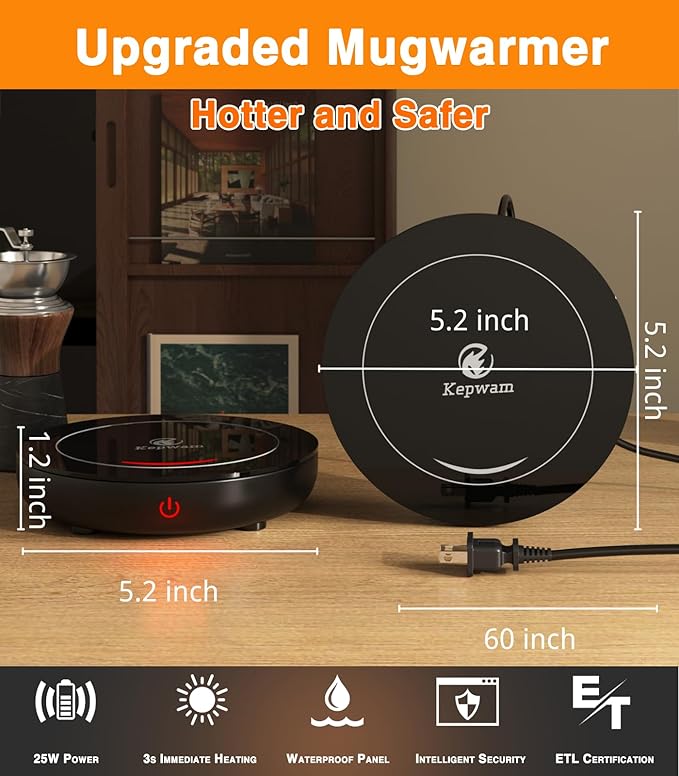 Coffee Mug Warmer with Gravity Sensor, Mug Warmer for Desk with LED Light, 3 Temp Settings & 6H Auto Shut Off Coffee Warmer, Electric Candle Warmer Plate for Beverage, Coffee, Tea, Milk