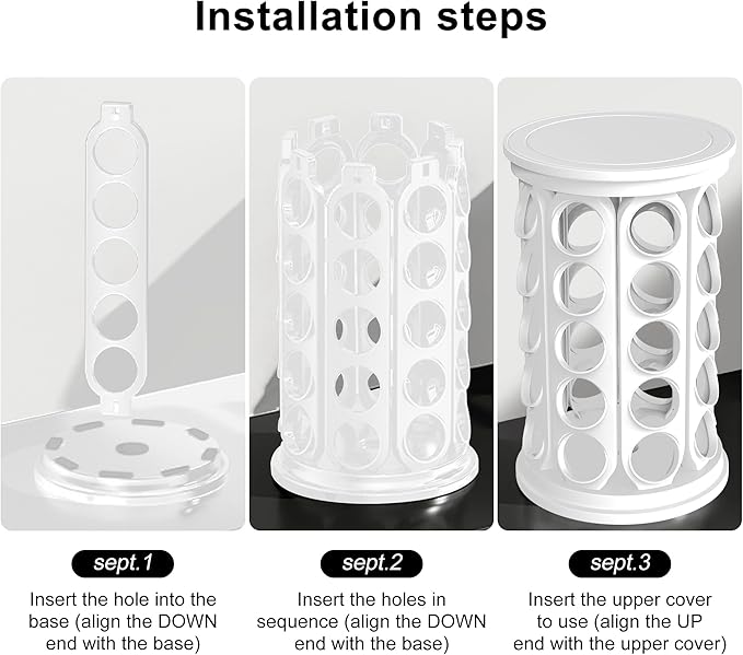 CEHNCEH Coffee Pod Carousel Organizer: Compatible with 40 Keurig K-Cup Pods, Large Compacity Coffee Capsule Holder, NEW Modern Design, Home or Office Kitchen Counter Organizer (White)