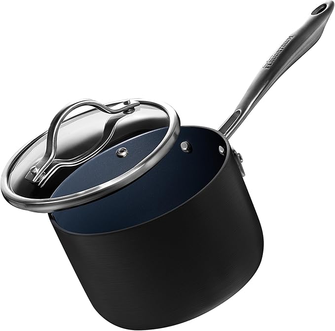 Guy Fieri's Flavortown Laser Titanium 2-Quart Sauce Pan with Lid - Non-stick Cookware Without PFAS, PTFE, or PFOA, 3x More Durable, Dishwasher Safe, Oven Safe
