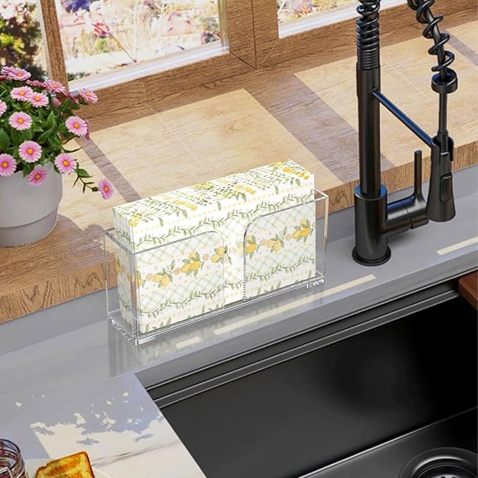 Napkin Holder, Clear Acrylic Guest Towel Holder, Vertical Rectangular Disposable Hand Towel Holder for Kitchen, Waterproof Guest Paper Towel Lucite Tray for Bathroom Home Hotel Office Restaurant Use