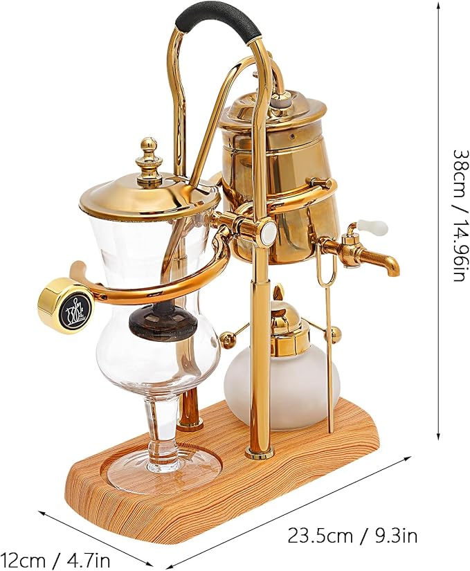JOMCYDM Balance Syphon Coffee Maker Elegant Unique Belgian Machine for Coffee and Tea Easy to Clean Integrated Filter Gold Accents Decorative Design Best Tasting Coffee Espresso Brewer