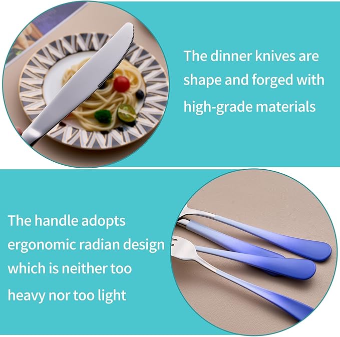 20-Piece White and Blue Silverware Set for 4, 18/0 Stainless Steel Flatware Cutlery Utensils Set, Includes Dinner Knives, Forks, Spoons, Salad Forks, Teaspoons, Dishwasher Safe