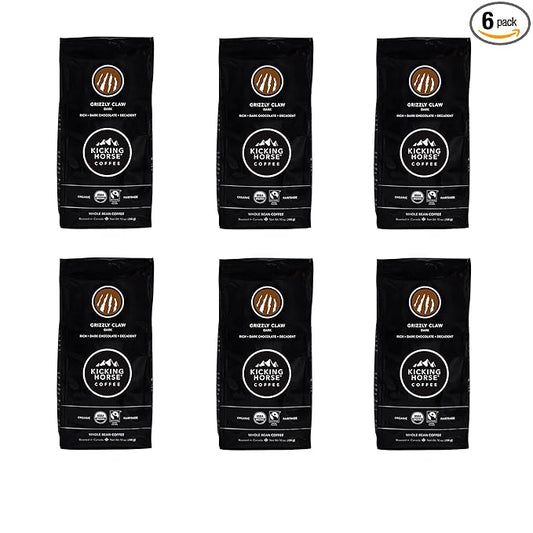 Kicking Horse Coffee, Grizzly Claw, Dark Roast, Whole Bean, 10 oz - Certified Organic, Fairtrade, Kosher Coffee (Pack of 6) (Packaging may vary),10 Ounce (Pack of 6)
