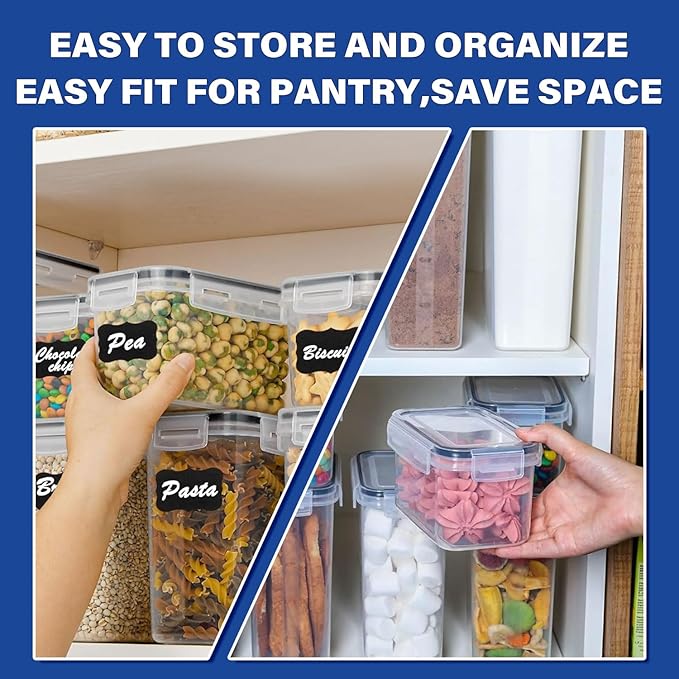 14 Pack Food Storage Container Set, Leak Proof Pantry Storage, BPA-Free Cereal Storage Containers Organizer for Kitchen Organization with Labels & Pen