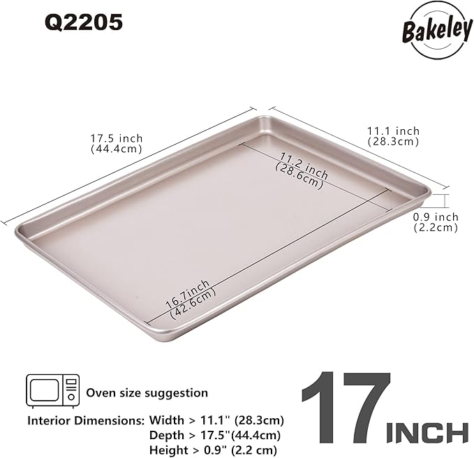 0.8mm 17-Inch Half Sheet Baking Pans,0.8mm Durable Non-Stick Carbon Steel Baking Sheet for Oven,Cookie Sheet Pan for Roasting Meat Bread Jelly Roll 17.52" x 11.73" x 0.91" (Champagne Gold)