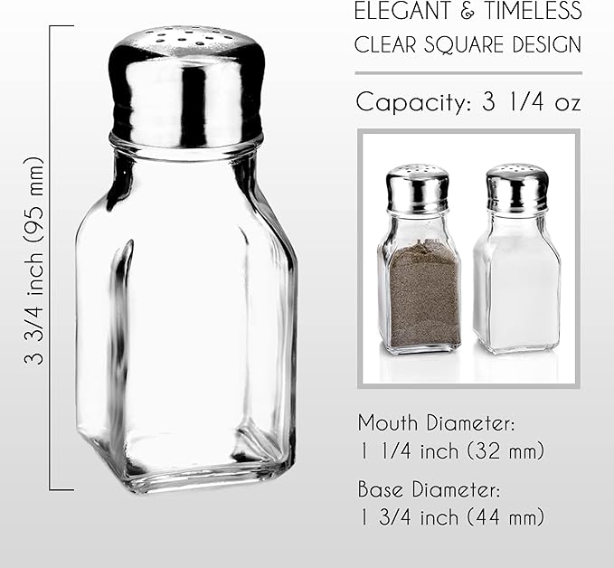 Salt and Pepper Shakers Glass Set, Clear Home and Kitchen Design with Stainless Steel Lids