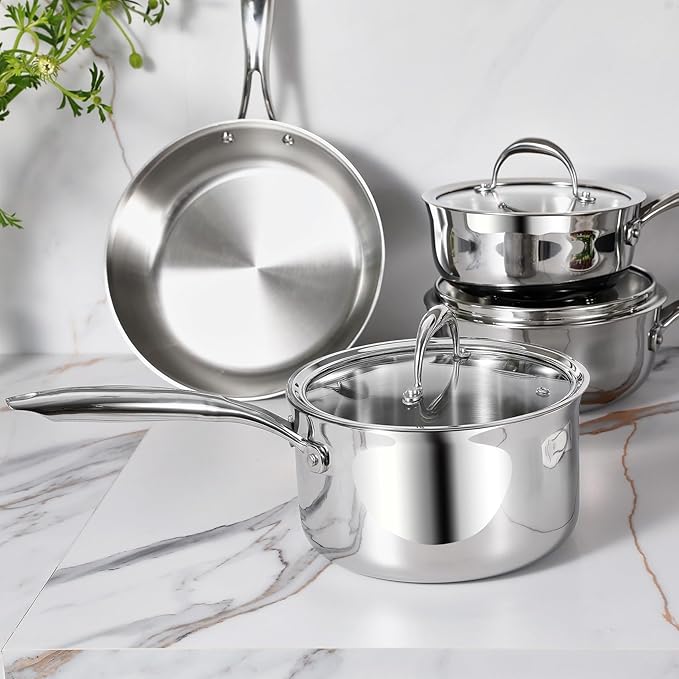 KEAWELL K3 Premium 3-Quart Tri-Ply Stainless Steel Saucepan with Lid, Induction & Oven Safe up to 600°F, Even Heating, Professional Cookware for All Stovetops (3-Qt)