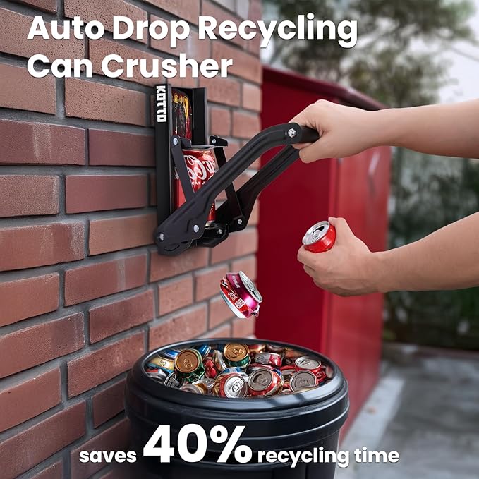 Can Crusher with Auto Drop Recycling | Built-in Bottle Opener | Crushes 12-16oz Cans | Includes Kitchen Storage Bag | Heavy Duty Metal Design, Space Saving & Hands-Free Operation- Halloween gifts