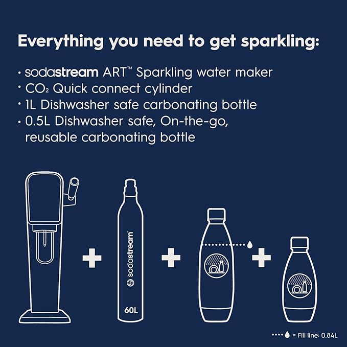 SodaStream Art Sparkling Water Maker (Red) with CO2 and Two Carbonating Bottles