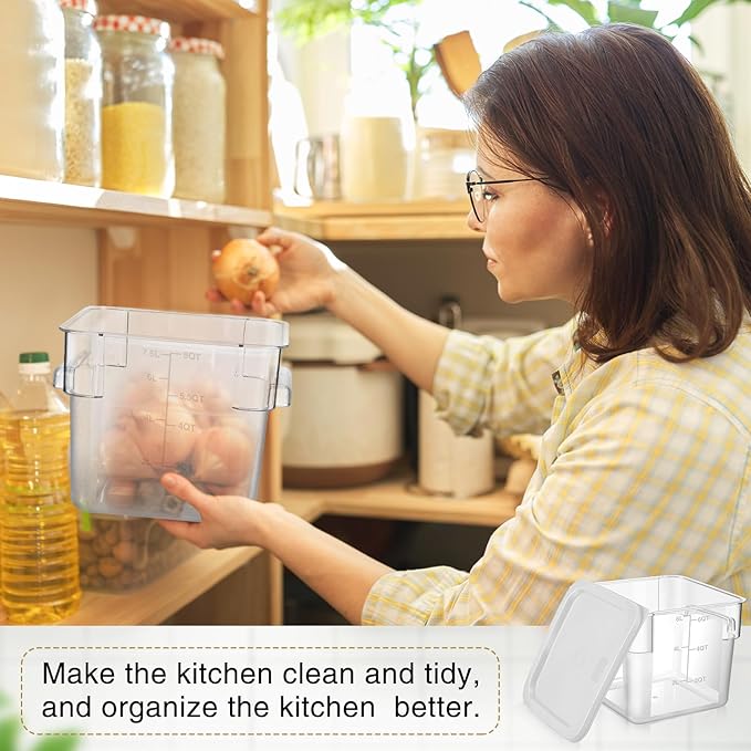 2 Pieces Square Food Storage Containers Polycarbonate Clear food Container with Lid Commercial Storage with Graduations for Commercial Kitchen Dough Marinating Meat(White,6 Qt)