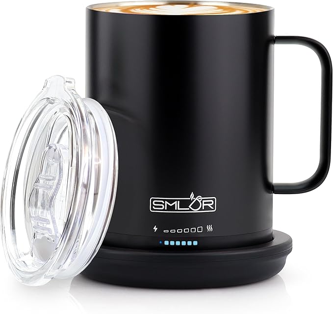 SMLDR Pro Heated Mug, 14 oz Smart Coffee Mug, Self-Heating, Adjustable Temperature, Battery Powered, Great for Coffee & Tea, Excellent Gift (Black)