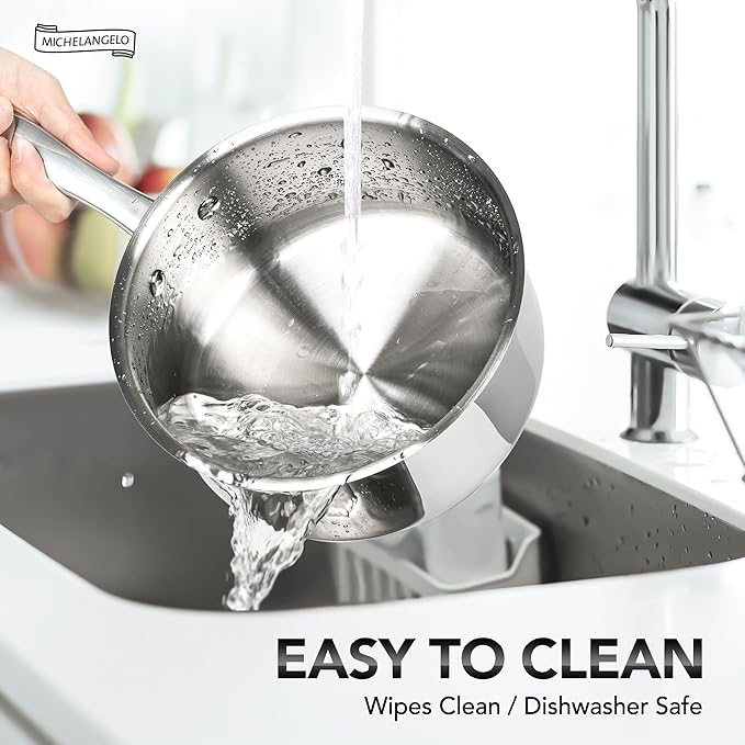 MICHELANGELO Stainless Steel Pot Set with Lids 1QT & 2QT & 3QT, Stainless Steel Saucepan Set 6pcs, 18/10 Induction Saucepans, Induction Compatible, Dishwasher Safe