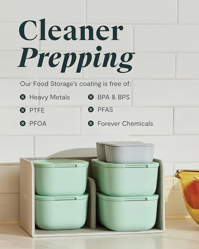 Caraway Mini Food Storage 11pc Set - Glass Storage Containers for Food - Non-Toxic Ceramic-Coated Glass - Air Release Technology - Compact & Stackable Design - Sage