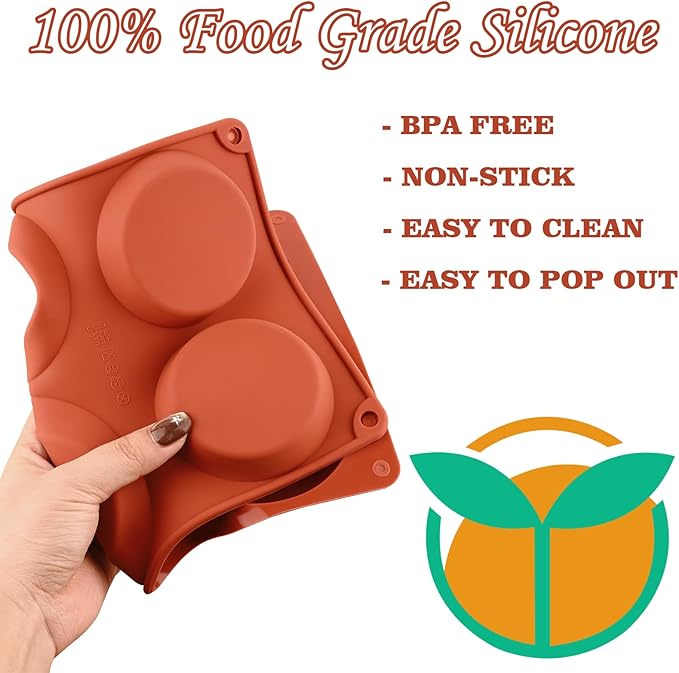 Sakolla 3 Pack Muffin Top Pans, 6 Cavities Silicone Egg Molds for Breakfast Sandwiches, Whoopie Pies, Hamburger Bun, English Muffins, Tarts, Corn Bread (Brick Red) ﻿ ﻿