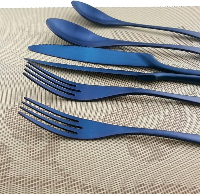 6-Piece Flatware Set,Extra Thick Heavy Duty - 18/10 Stainless Steel Cutlery Sets,High Matte Blue Finish Silverware Flatware Sets Service for 1, Use for Home,Kitchen Utensil Set