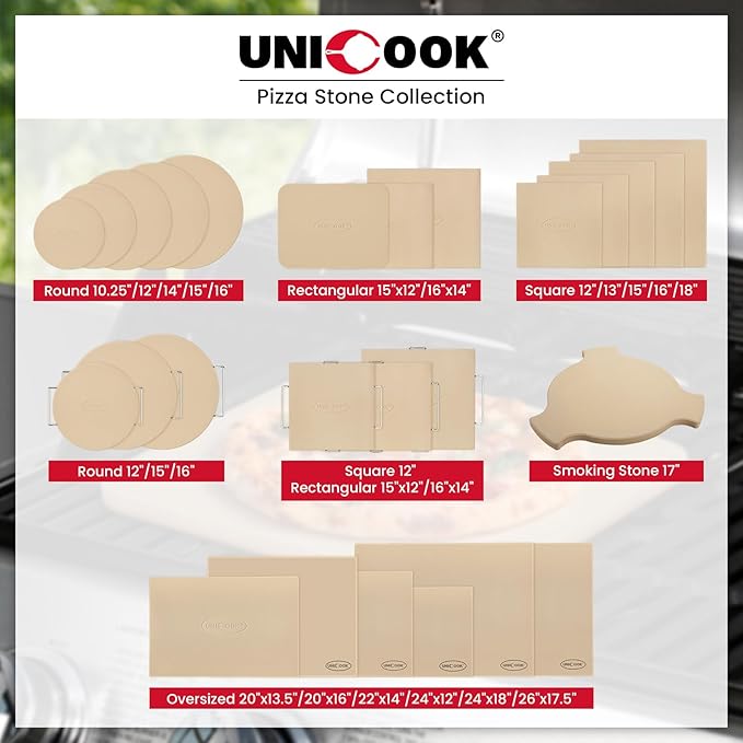 Unicook Pizza Stone, Heavy Duty Cordierite Pizza Pan for Oven and Grill, Thermal Shock Resistant Baking Stone for Bread, 15 X 12 Inch Rectangular, 6.8 lbs