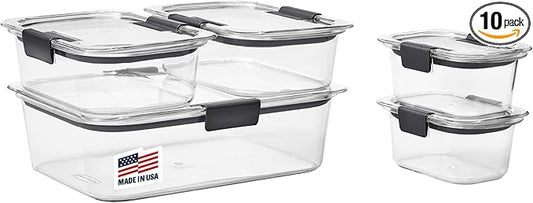 Rubbermaid Brilliance Food Storage Containers, Set of 5 (10 Pieces), BPA-Free, Leak-Proof, Clear