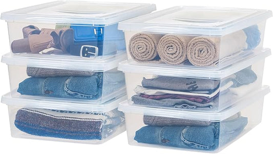 IRIS USA 6-Pack Storage Bins with Lids, 28 Quart, Clear Stackable Containers Box Organize Shoes Closet Shelves Clothes Blankets Towels - BPA-Free Plastic