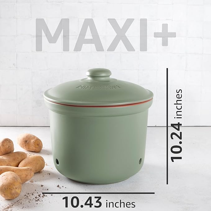 Romertopf Freshness Storage Potato Onion Garlic Clay Pot Set of 3 with Lids - Green