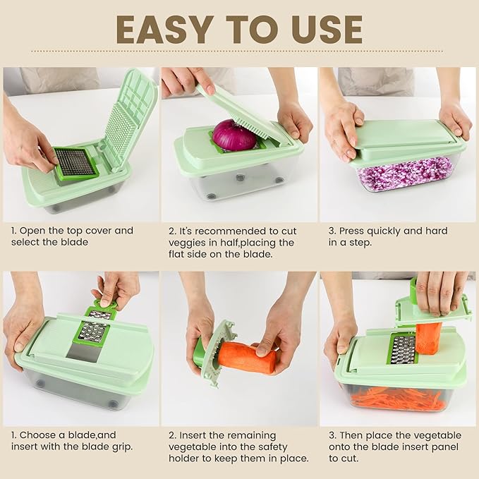 Vegetable Chopper with 8 Blades - Onion Chopper 16-in-1 with Container, Kitchen Vegetable Spiralizer Kitchen Gadgets - Home Essentials - Accessories