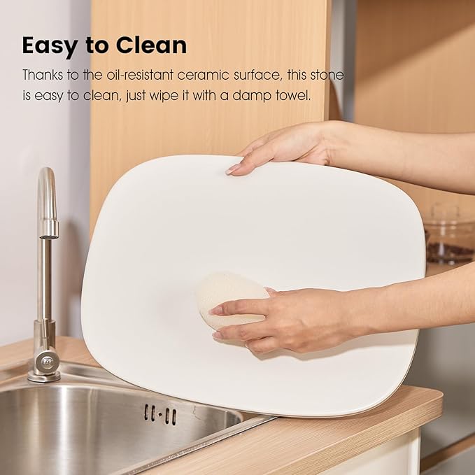 Pizza Stone, 12" x 11" x 0.47" Ceramic Coating & Cordierite Pizza Stones for Oven Grill BBQ, Heavy Duty Non Stick Baking Stone for Pizza & Bread, Unique Shape Design Grilling Stone (White)