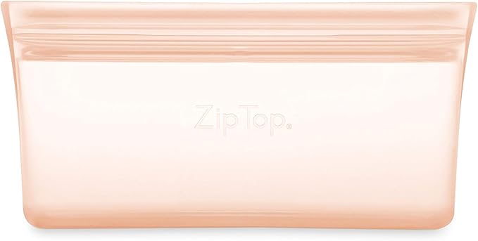 Zip Top Reusable Food Storage Bags | Snack Bag [Peach] | Silicone Meal Prep Container | Microwave, Dishwasher and Freezer Safe | Made in the USA