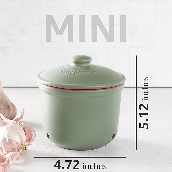 Romertopf Freshness Storage Potato Onion Garlic Clay Pot Set of 3 with Lids - Green