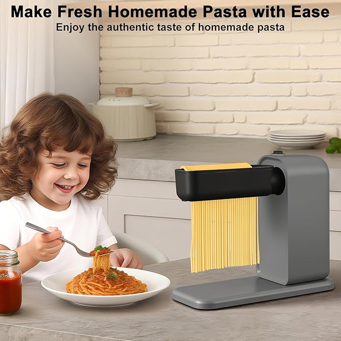 Electric Pasta Maker, 3-in-1 Pasta Maker Machine Includes Pasta Roller Spaghetti Cutter & Fettuccine Cutter with Cleaning Brush, Noodle Maker for Home Use, Gray