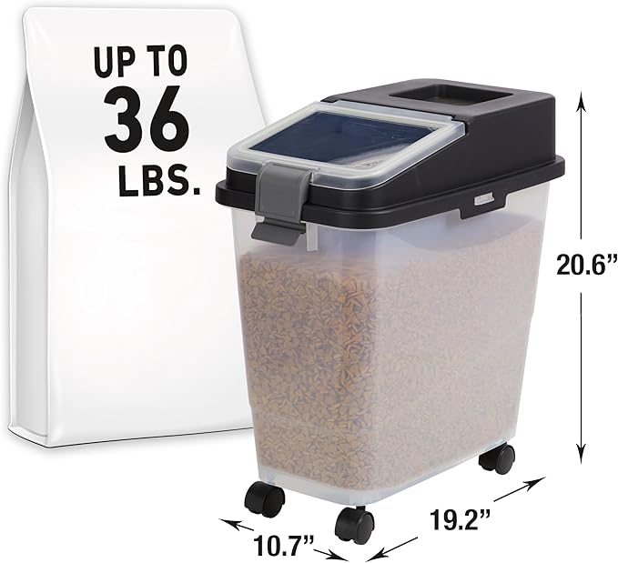 Mighty Tuff Airtight Dog Food Storage Container, Up to 36 lbs, with Portion Scoop – BPA Free Airtight Pet Food Bin on Wheels