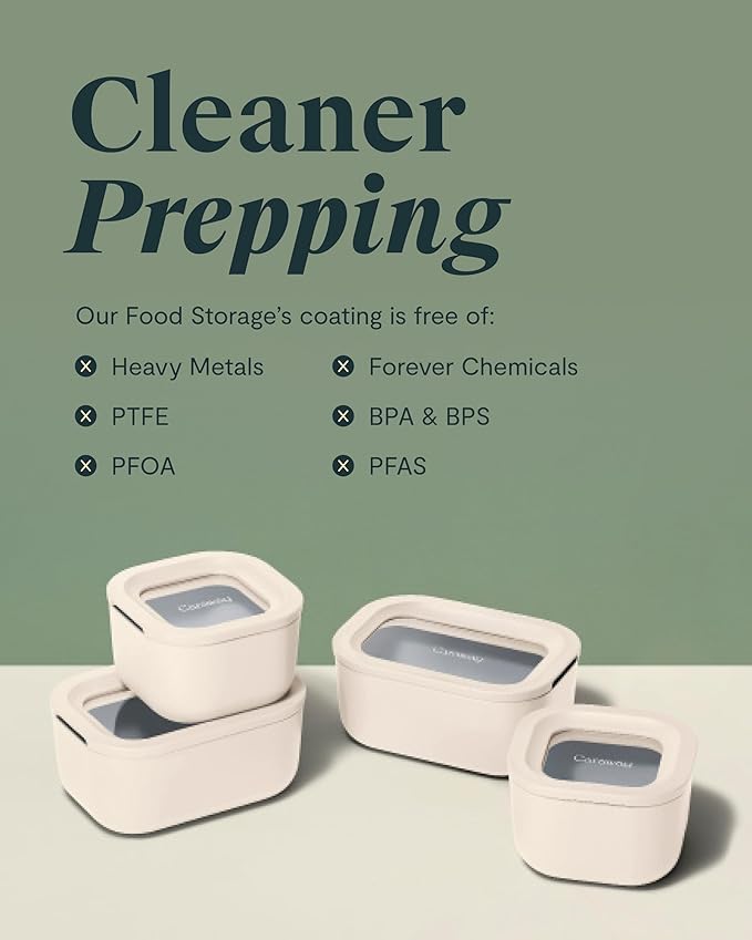 Caraway 2pc Glass Food Storage Set - 1.75 Cup Food Containers (2) - Non-Toxic Ceramic-Coated Glass - Air Release Technology - Compact & Stackable Design - Navy