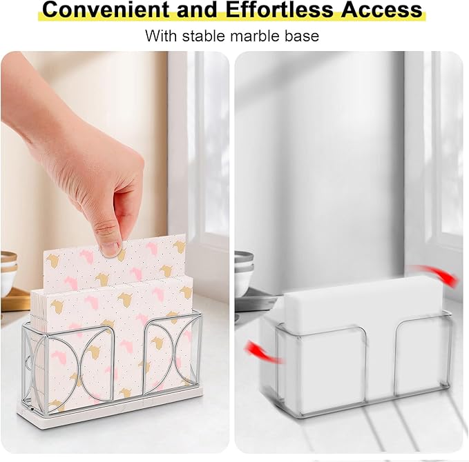 Napkin Holder with Marble Base, Guest Towel Paper Dispenser for Table, Modern Metal Napkin Stand, Ideal for All Bathroom Vanity, Kitchen Decor Accessories (Chrome, 4 Inch)