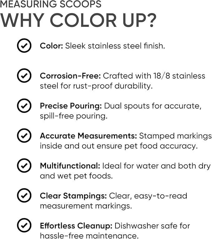 Color Up ⅓ Cup Pet Food Scoop – Stainless Steel Dog Food Scoop Cup – Rust-Resistant, Durable Measuring Scoop for Dogs, Cats, Birds & Rabbits – Ideal for Dry Food & Treats