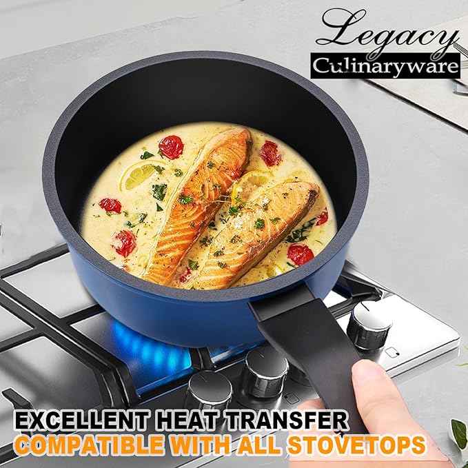 Nonstick Sauce Pan with Lid,1.5QT small pot, PFOA Free,Kitchen Pots Induction Pot,Blue