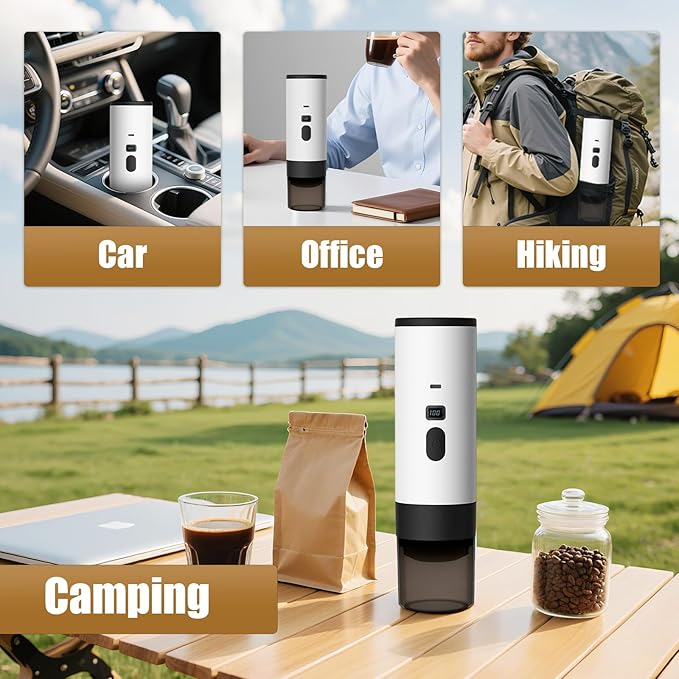 Portable Coffee Maker Espresso Machine with 7800mAh Battery & Digital Display, Self-Heating Travel Coffee Maker for Camping, Car, USB-C Compatible with Ground Coffee & NS Capsules RV Hiking Office