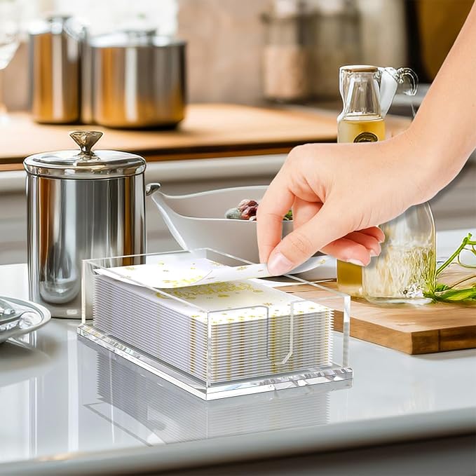 Napkin Holder for Table, Acrylic Guest Towel Holder for Bathroom, Clear Disposable Paper Hand Towels Tray for Kitchen, Buffet Napkin Paper Tray Napkin Caddy for Home Party 0.16+0.31in Thickness