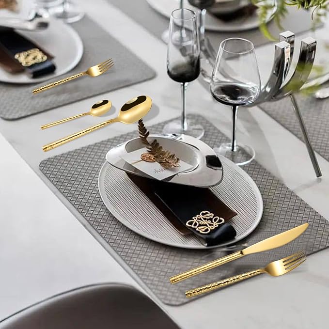 50-Piece Hammered Silverware Flatware Cutlery Set Service for 10,304 Thickened Stainless Steel Cutlery Knife,Fork and Spoon Set,Dishwasher Safe,Gift Package for Wedding Housewarming