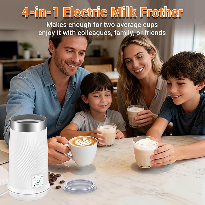 Wowteam Milk Frother, 4-in-1 Electric Milk Steamer with Warm and Cold Foam Maker, Milk Heater and Warmer Hot & Cold Milk Foamer Maker for Latte Coffee Chocolate